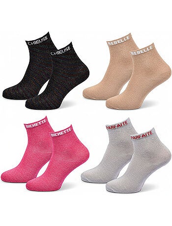 OZABI Chaussettes Femme a Paillettes Soquettes Pack de 4 Paires
