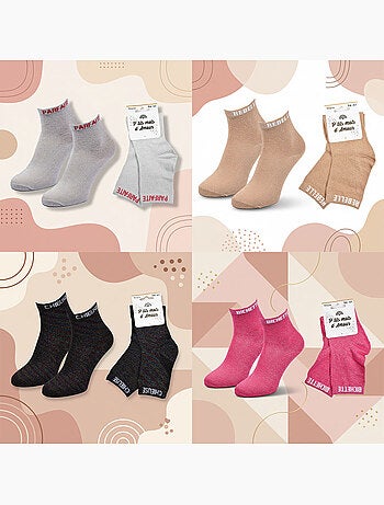 OZABI Chaussettes Femme a Paillettes Soquettes Pack de 4 Paires