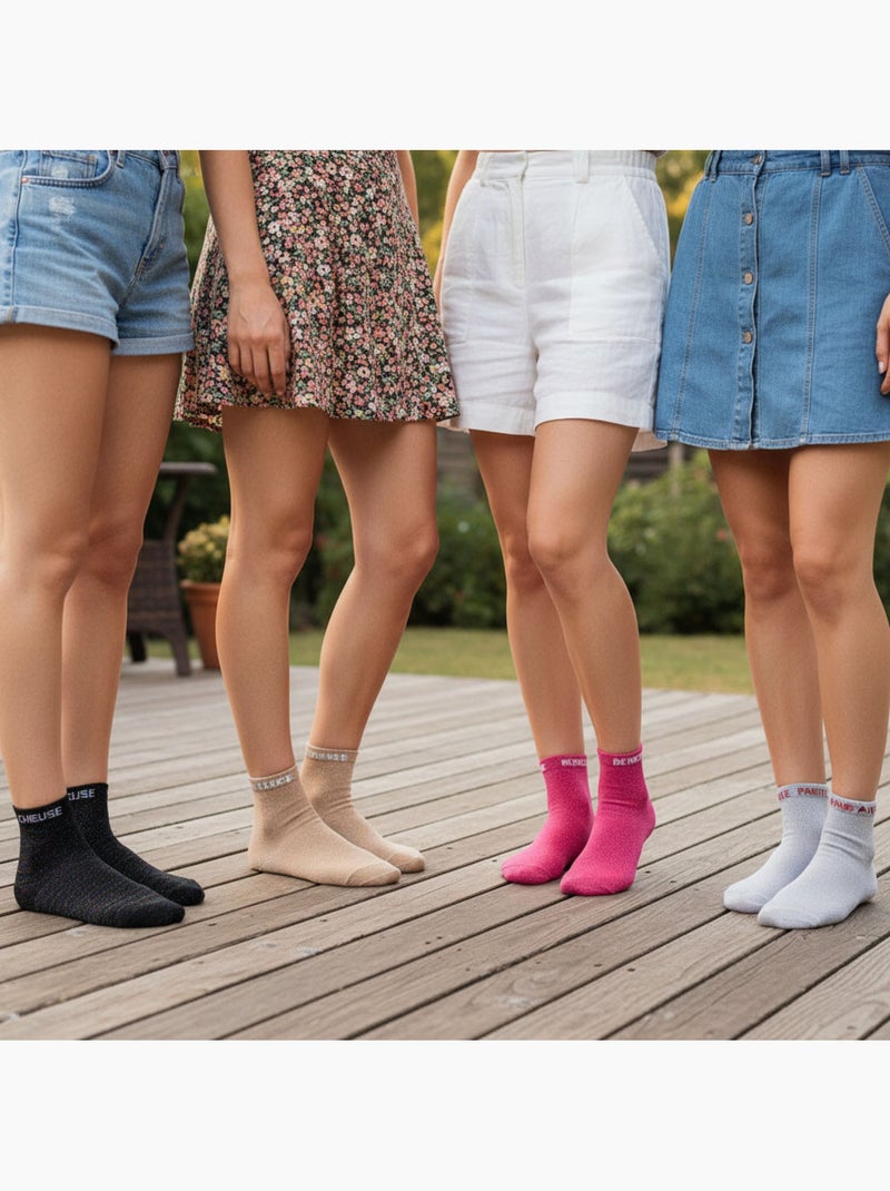 OZABI Chaussettes Femme a Paillettes Soquettes Pack de 4 Paires Noir Argenté Bleu - Kiabi