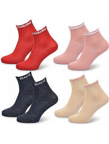OZABI Chaussettes Femme a Paillettes Soquettes Pack de 4 Paires