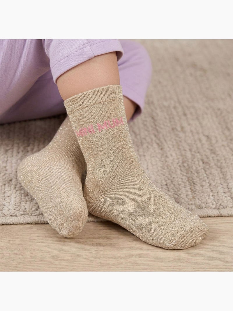 OZABI Chaussettes Fille a Paillettes Message Humoristique Beige - Kiabi