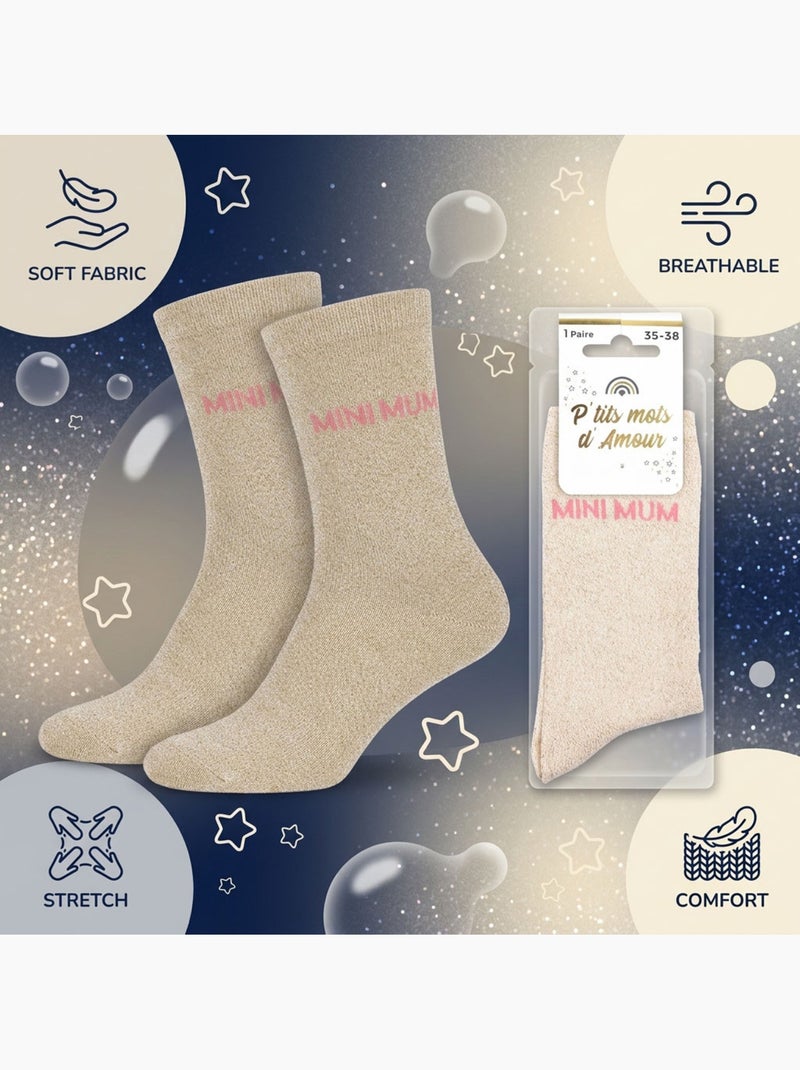 OZABI Chaussettes Fille a Paillettes Message Humoristique Beige - Kiabi