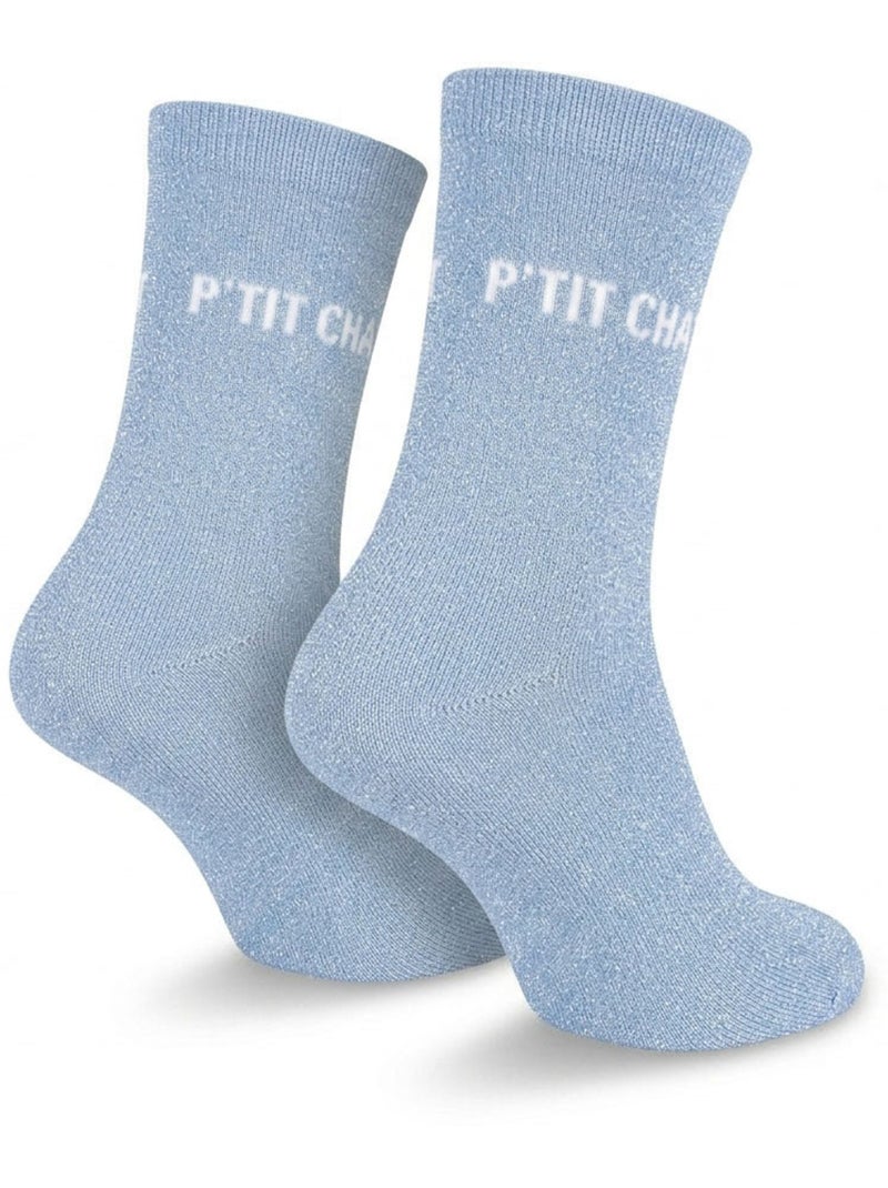OZABI Chaussettes Fille a Paillettes Message Humoristique Bleu - Kiabi