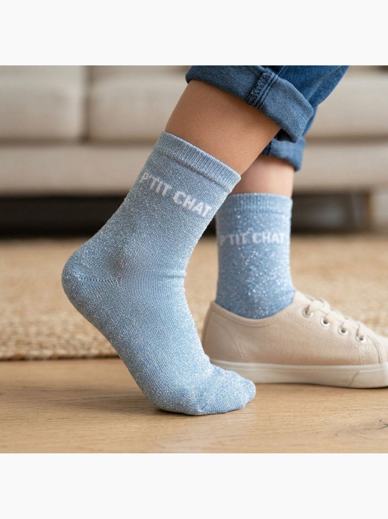 OZABI Chaussettes Fille a Paillettes Message Humoristique Bleu - Kiabi