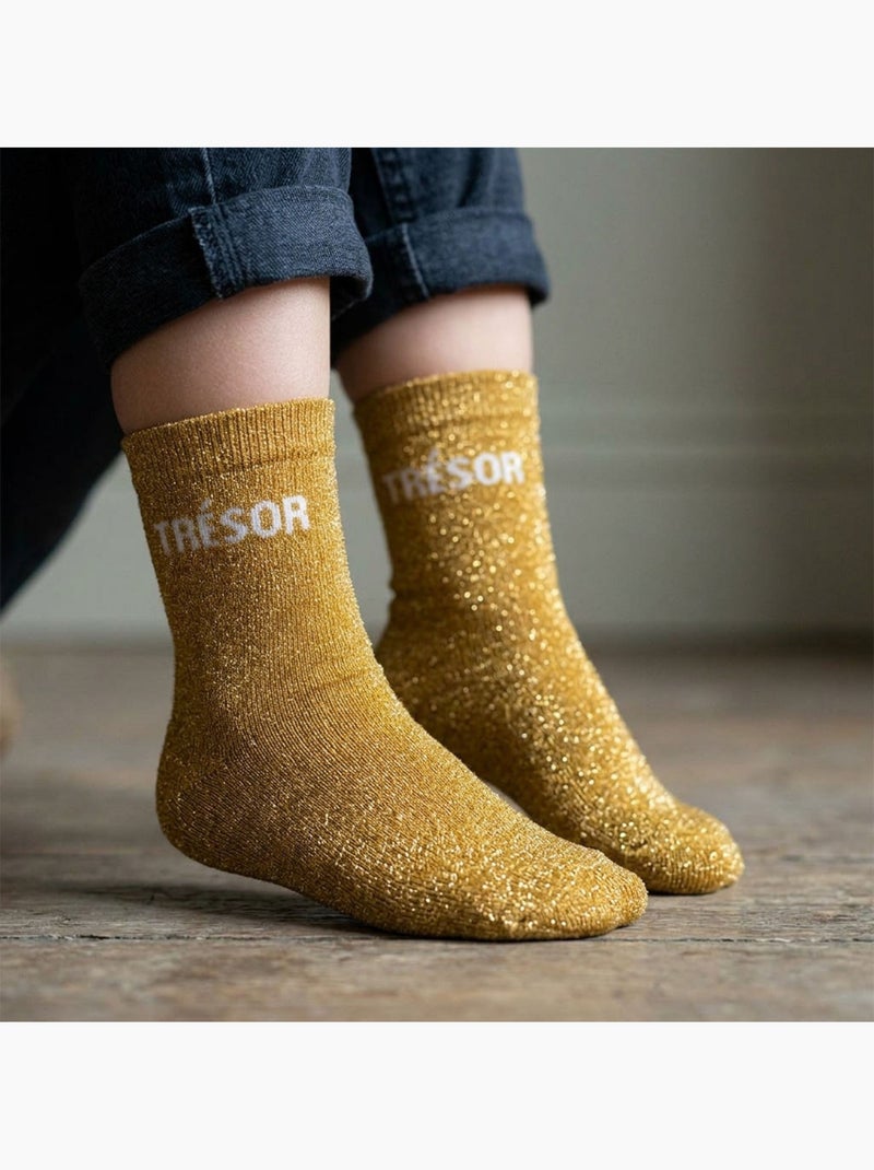 OZABI Chaussettes Fille a Paillettes Message Humoristique Or - Kiabi