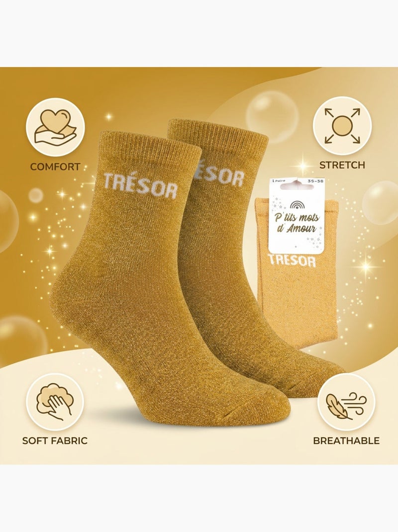 OZABI Chaussettes Fille a Paillettes Message Humoristique Or - Kiabi
