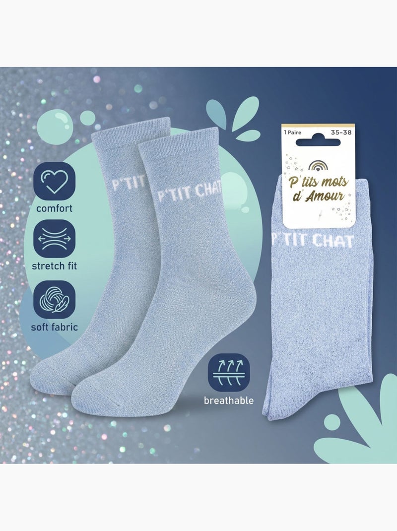 OZABI Chaussettes Fille a Paillettes Message Humoristique Pack de 4 Paires Bleu Rose foncé - Kiabi