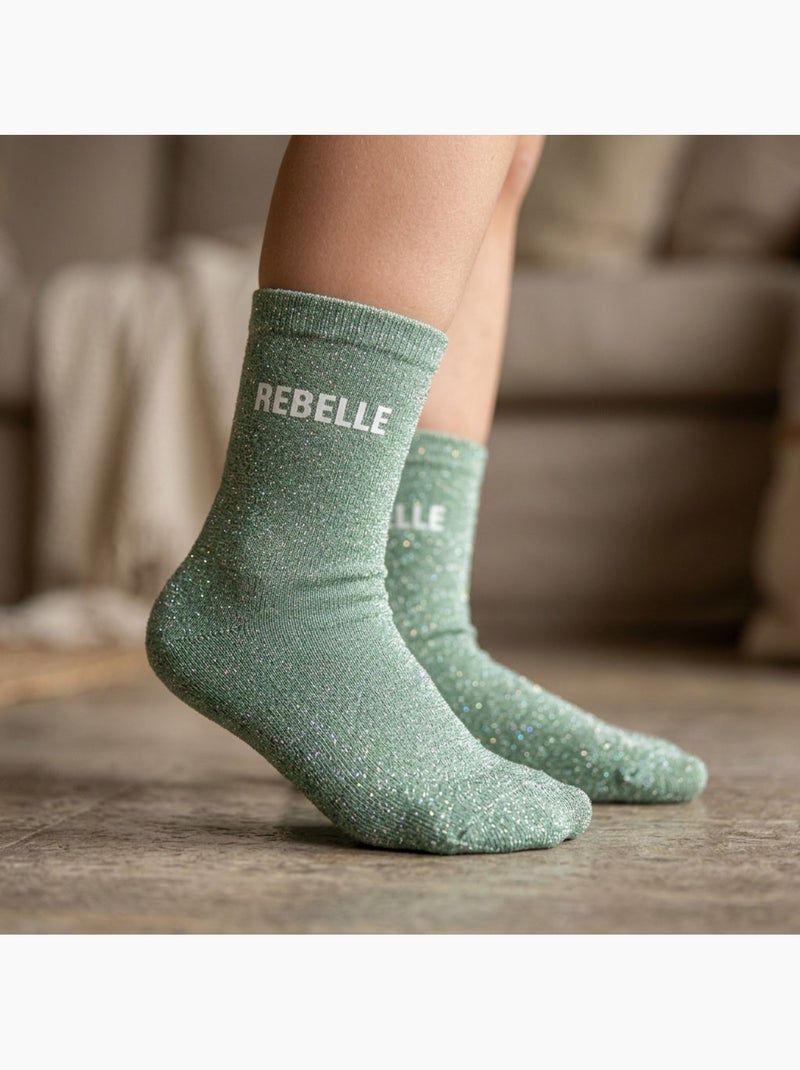 OZABI Chaussettes Fille a Paillettes Message Humoristique Pack de 4 Paires Vert/Rose - Kiabi