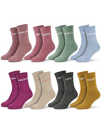 OZABI Chaussettes Fille a Paillettes Message Humoristique Pack de 8 Paires