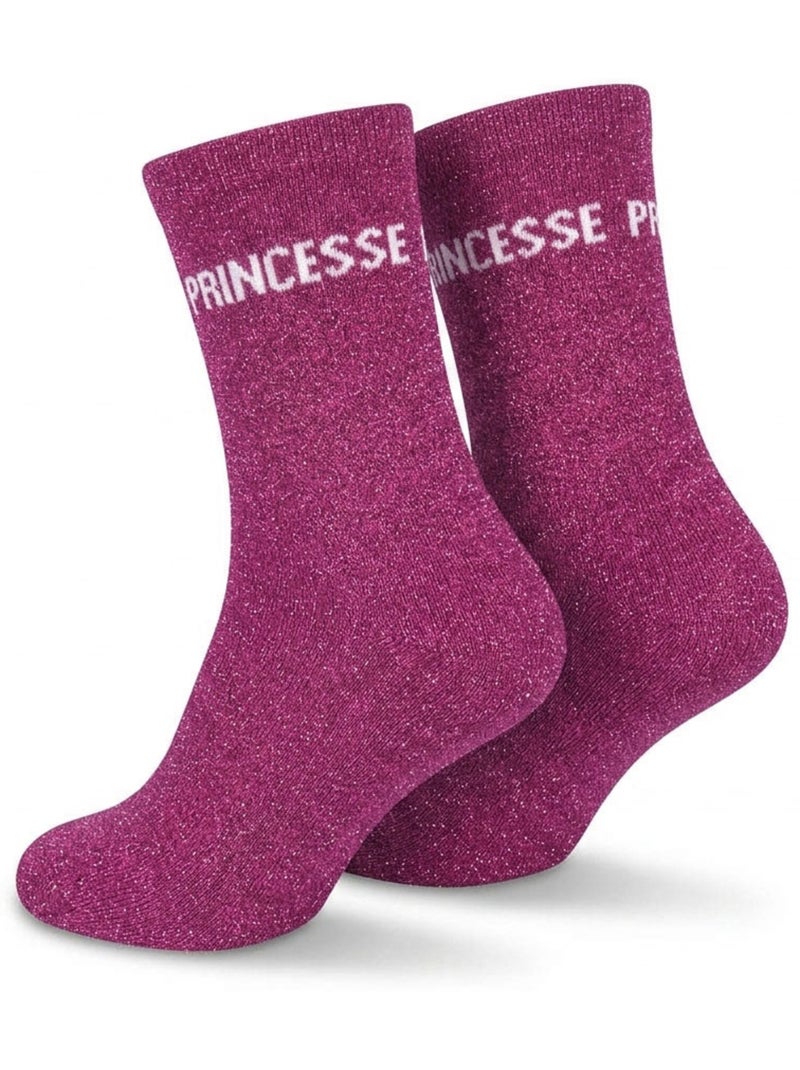 OZABI Chaussettes Fille a Paillettes Message Humoristique Rose fushia - Kiabi