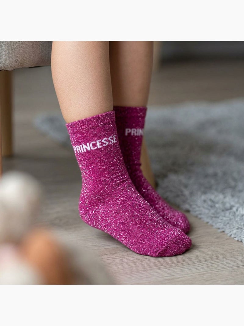 OZABI Chaussettes Fille a Paillettes Message Humoristique Rose fushia - Kiabi