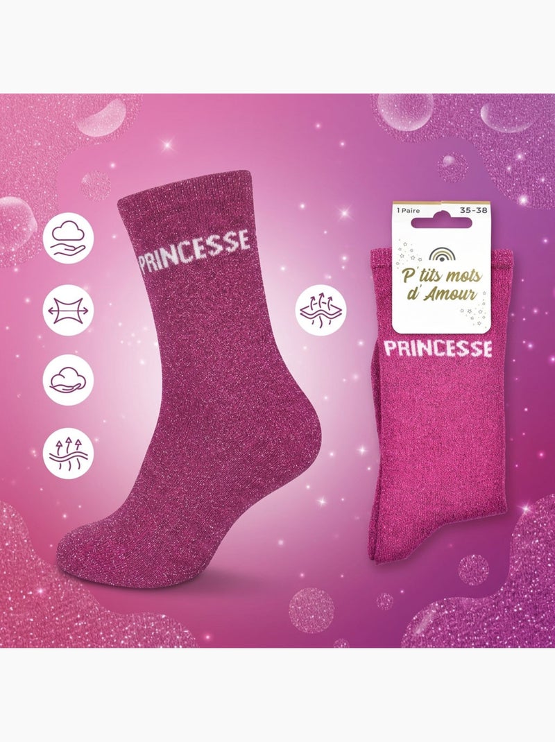 OZABI Chaussettes Fille a Paillettes Message Humoristique Rose fushia - Kiabi