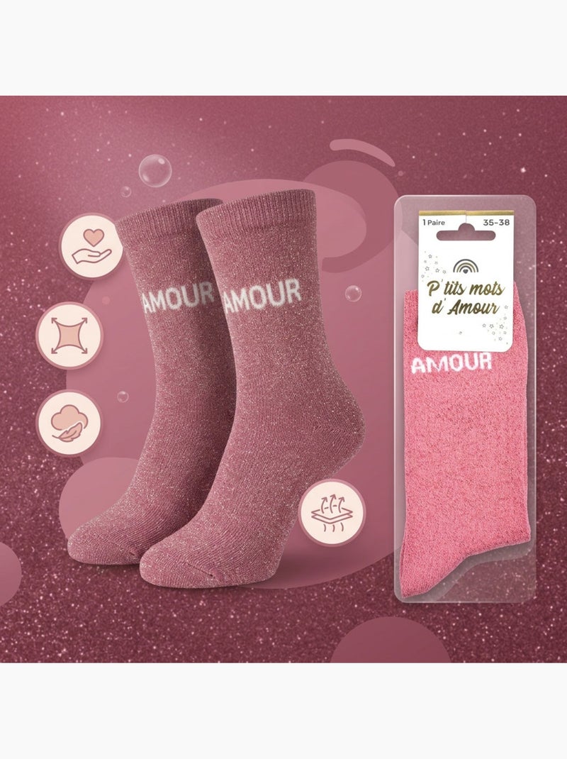 OZABI Chaussettes Fille a Paillettes Message Humoristique Rose - Kiabi