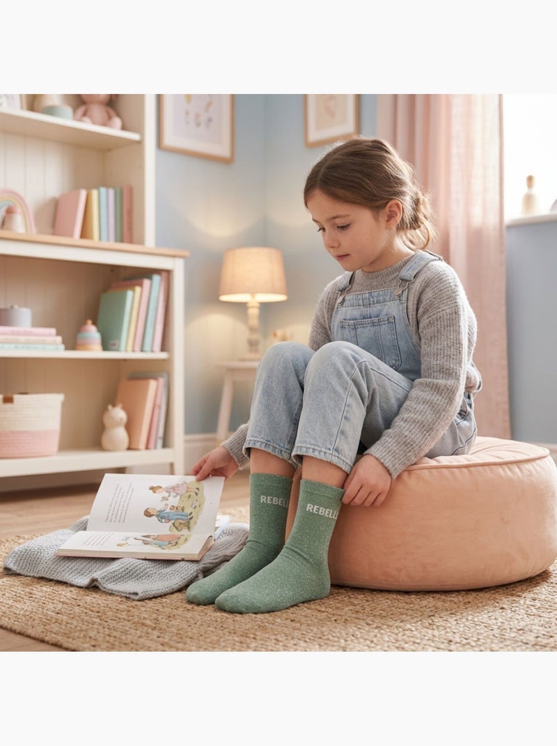 OZABI Chaussettes Fille a Paillettes Message Humoristique Vert - Kiabi