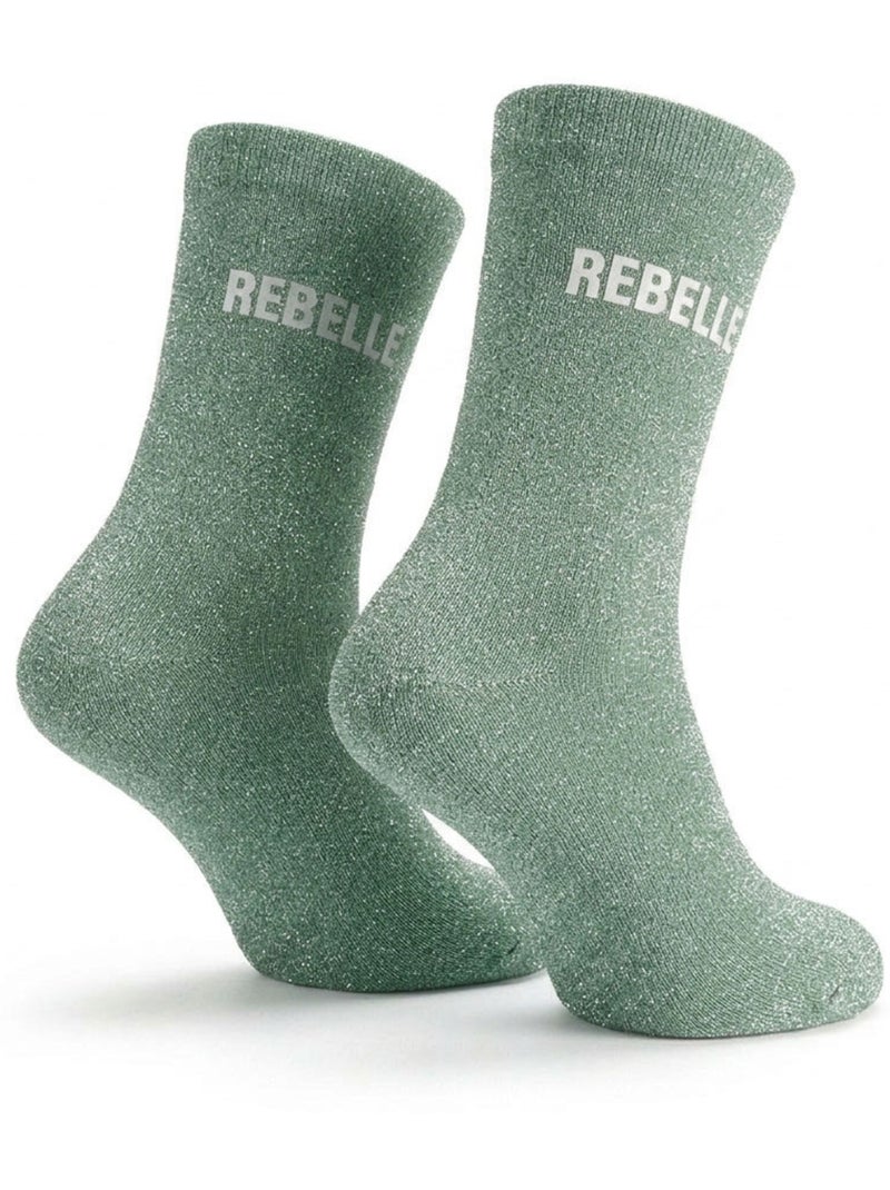 OZABI Chaussettes Fille a Paillettes Message Humoristique Vert - Kiabi