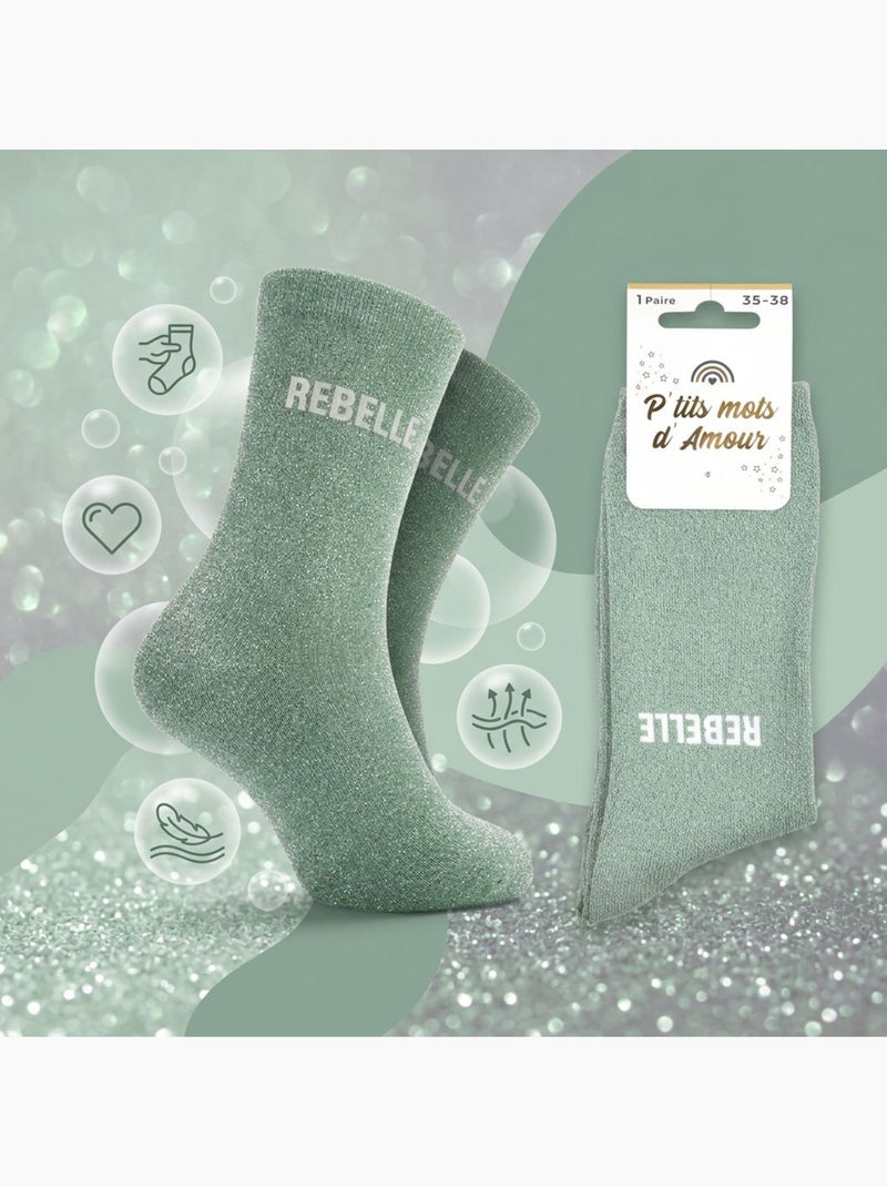 OZABI Chaussettes Fille a Paillettes Message Humoristique Vert - Kiabi