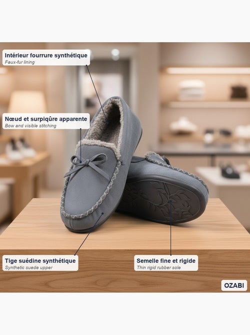 Ozabi chaussons femme fermés, suédine unie, nœud, intérieur fourré - Kiabi