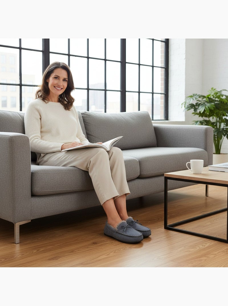 Ozabi chaussons femme fermés, suédine unie, nœud, intérieur fourré Gris - Kiabi