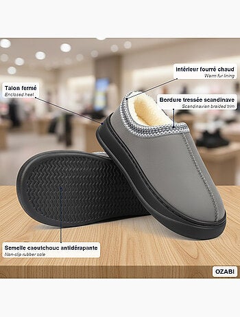 Ozabi chaussons femme style scandinave, talon fermé, intérieur fourré