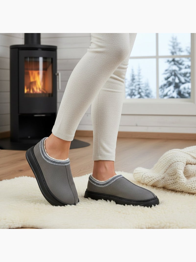 Ozabi chaussons femme style scandinave, talon fermé, intérieur fourré Gris - Kiabi