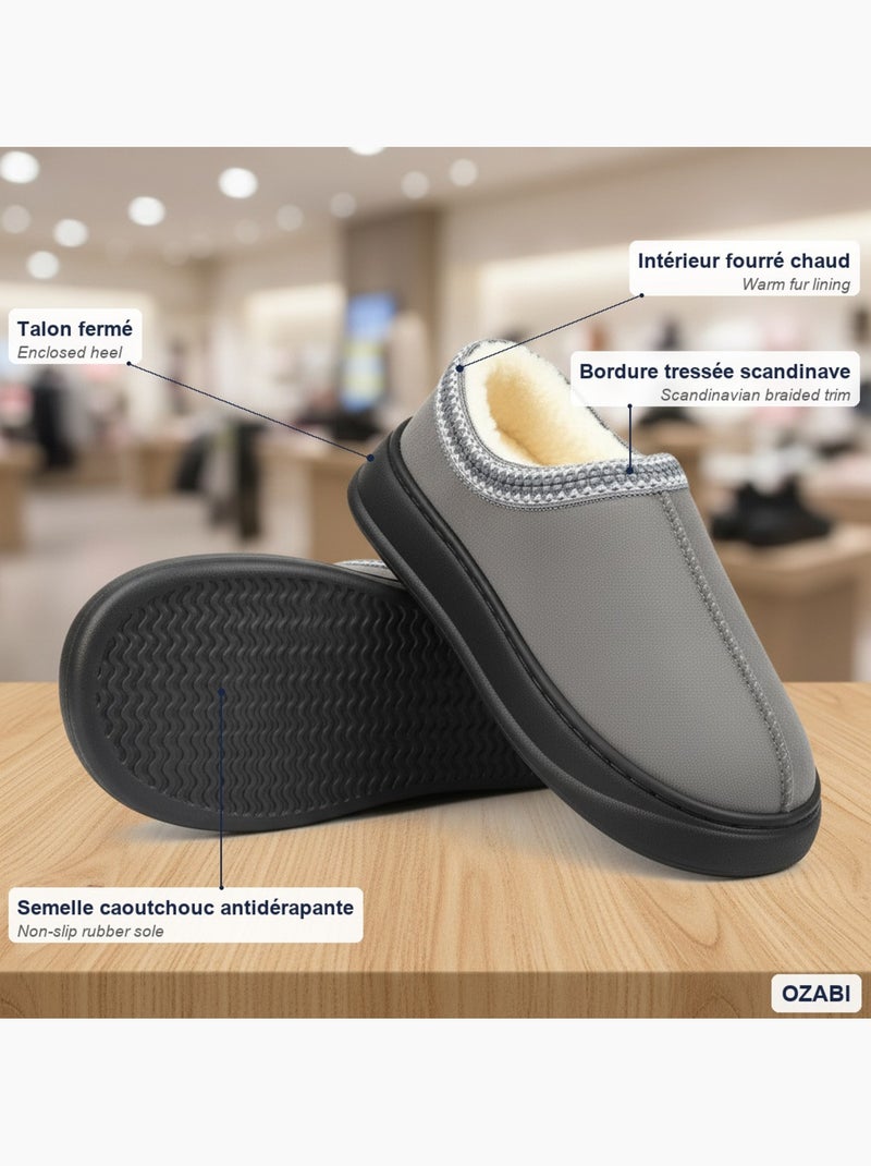 Ozabi chaussons femme style scandinave, talon fermé, intérieur fourré Gris - Kiabi