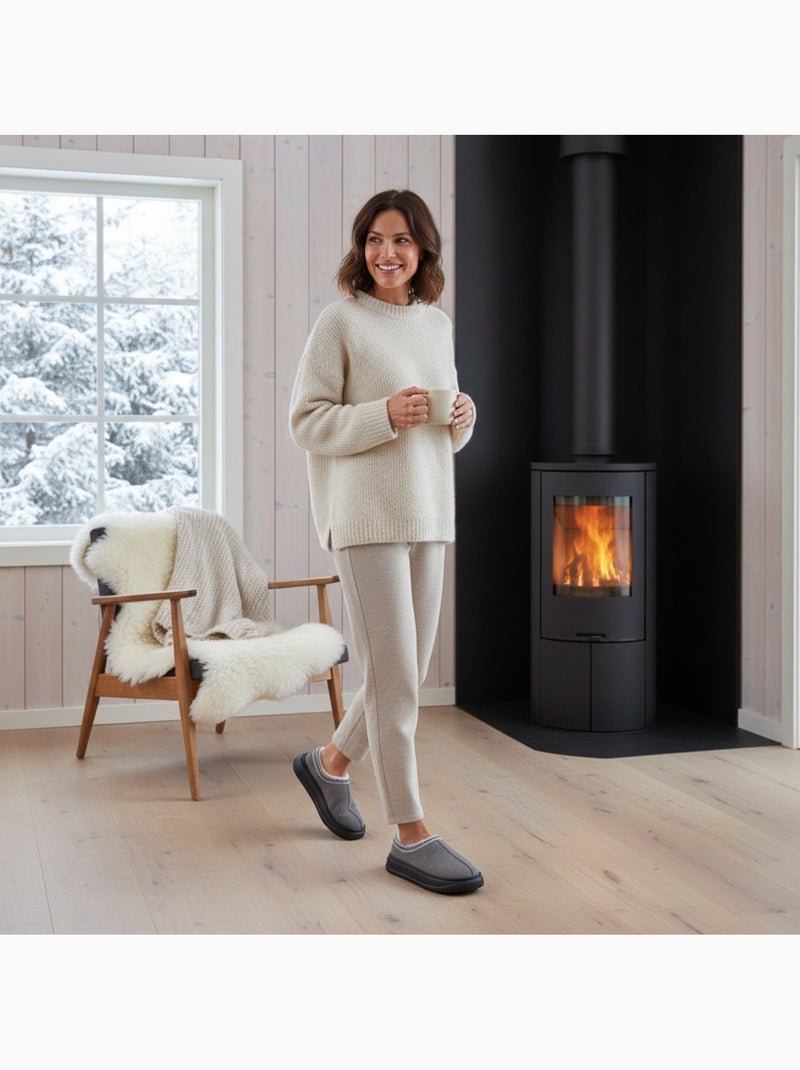 Ozabi chaussons femme style scandinave, talon fermé, intérieur fourré Gris - Kiabi