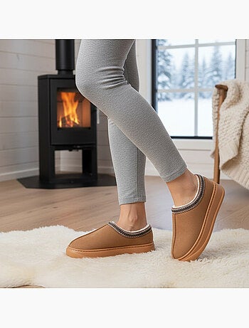 Ozabi chaussons femme style scandinave, talon fermé, intérieur fourré