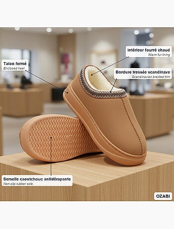 Ozabi chaussons femme style scandinave, talon fermé, intérieur fourré