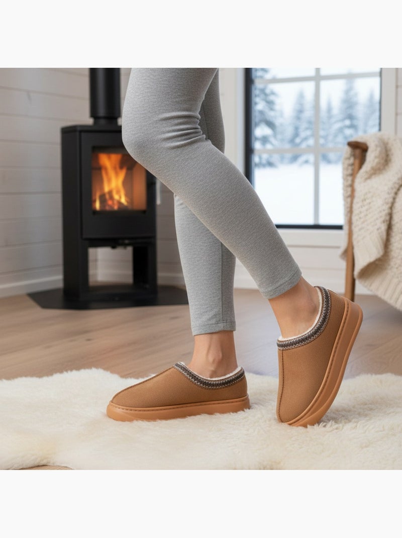 Ozabi chaussons femme style scandinave, talon fermé, intérieur fourré Marron - Kiabi