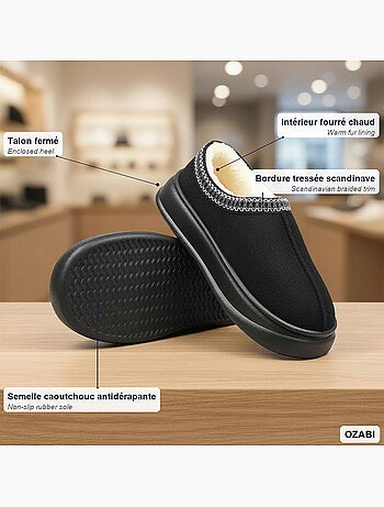 Ozabi chaussons femme style scandinave, talon fermé, intérieur fourré