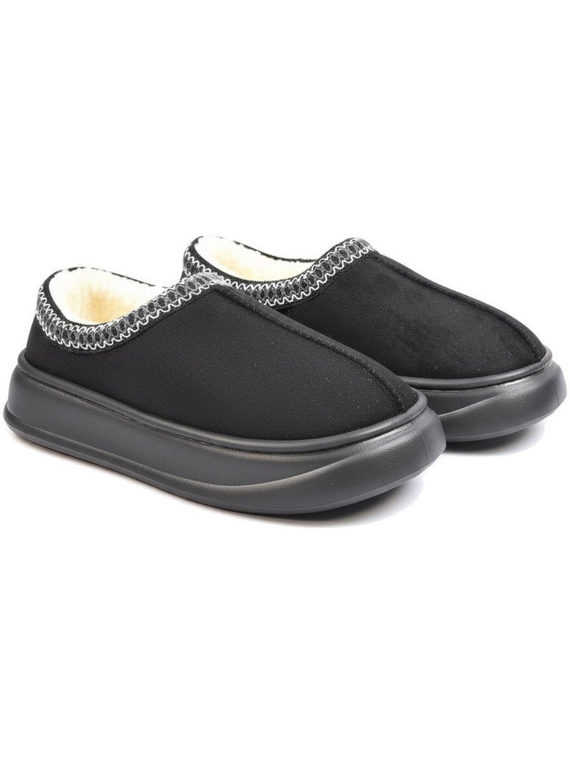 Ozabi chaussons femme style scandinave, talon fermé, intérieur fourré Noir - Kiabi