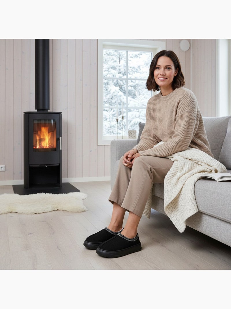 Ozabi chaussons femme style scandinave, talon fermé, intérieur fourré Noir - Kiabi
