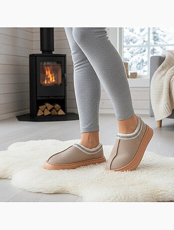 Ozabi chaussons femme style scandinave, talon fermé, intérieur fourré