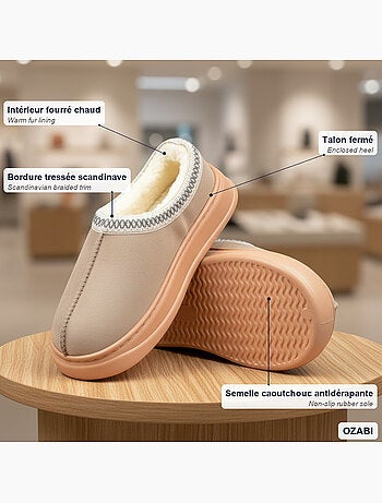 Ozabi chaussons femme style scandinave, talon fermé, intérieur fourré