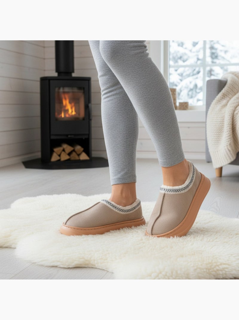 Ozabi chaussons femme style scandinave, talon fermé, intérieur fourré Taupe - Kiabi