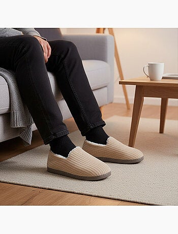 Ozabi chaussons homme fourrés, côtelés ou effet fourrure, semelle antidérapante