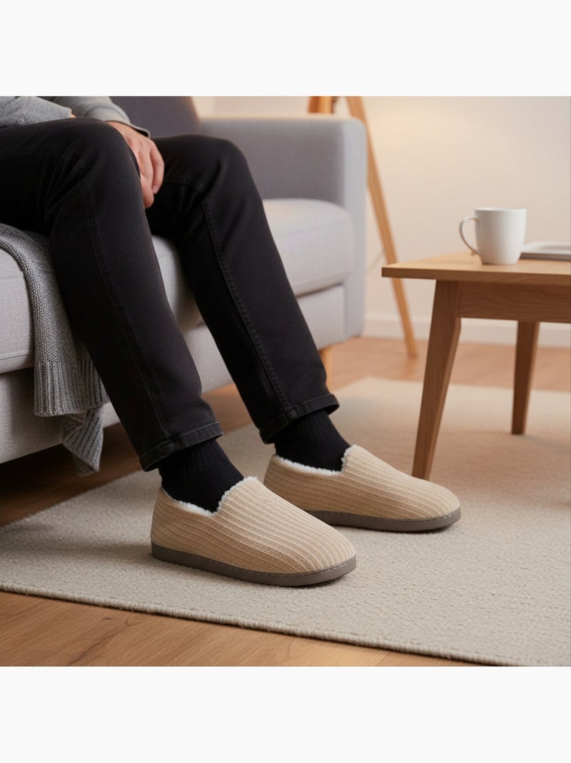 Ozabi chaussons homme fourrés, côtelés ou effet fourrure, semelle antidérapante Beige - Kiabi