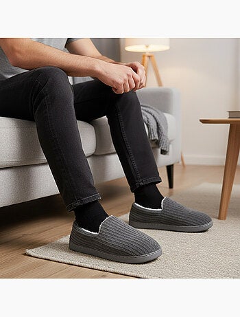Ozabi chaussons homme fourrés, côtelés ou effet fourrure, semelle antidérapante