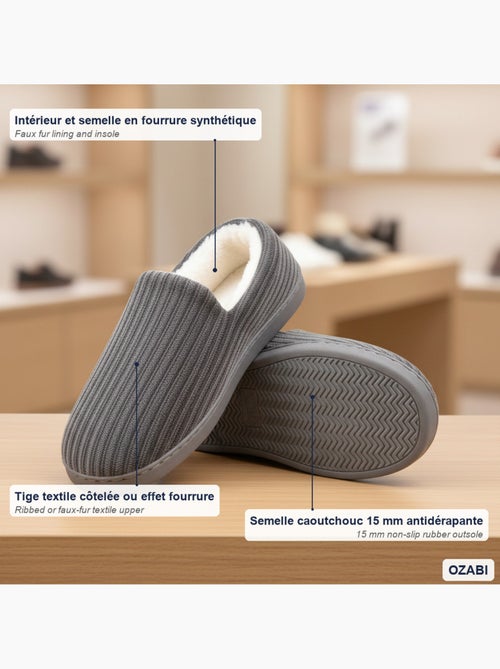 Ozabi chaussons homme fourrés, côtelés ou effet fourrure, semelle antidérapante - Kiabi Ozabi chaussons homme fourrés, côtelés ou effet fourrure, semelle antidérapante - Kiabi