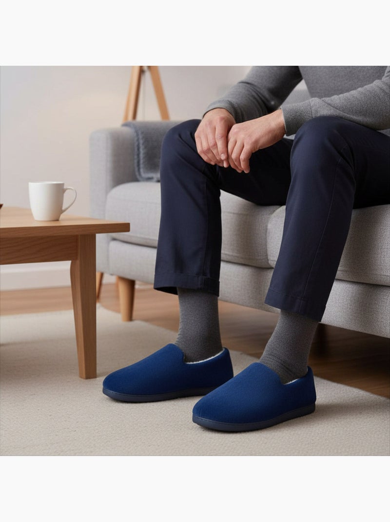 Ozabi chaussons homme fourrés, côtelés ou effet fourrure, semelle antidérapante Bleu marine - Kiabi