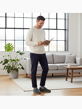 Ozabi chaussons homme fourrés, côtelés ou effet fourrure, semelle antidérapante