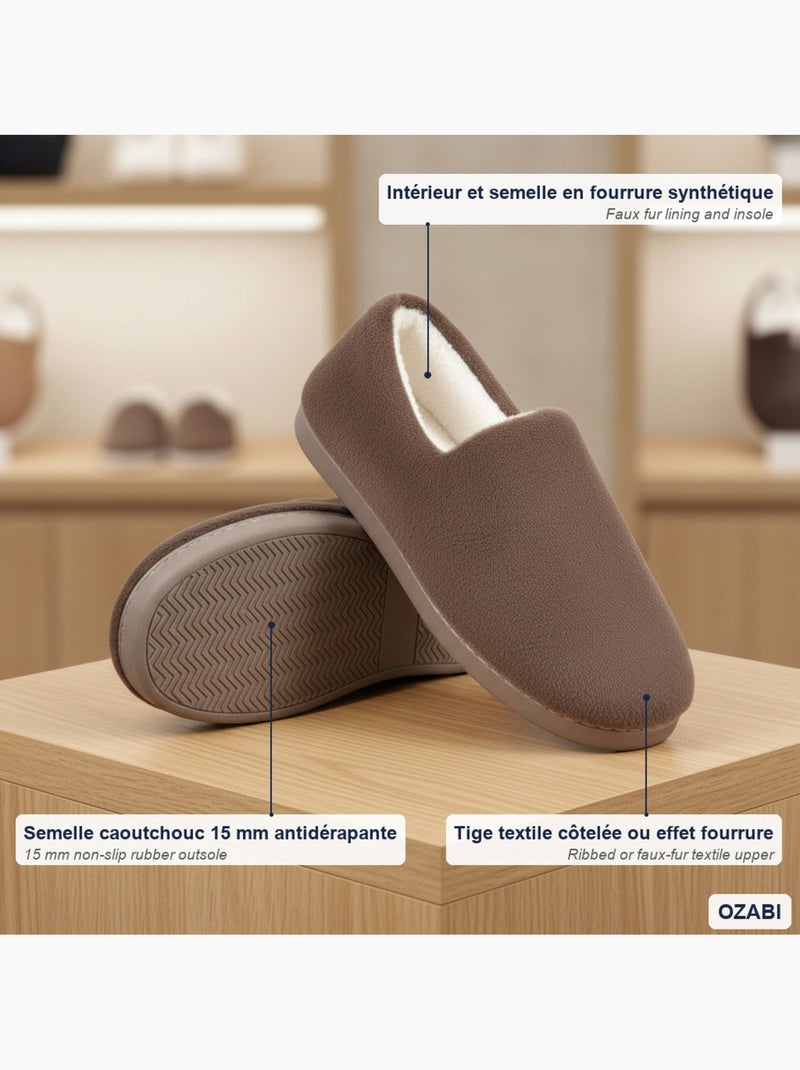 Ozabi chaussons homme fourrés, côtelés ou effet fourrure, semelle antidérapante Marron - Kiabi