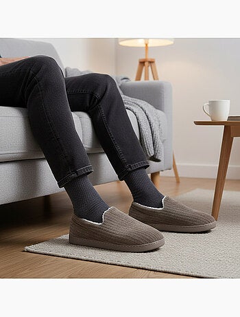 Ozabi chaussons homme fourrés, côtelés ou effet fourrure, semelle antidérapante