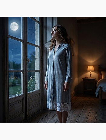 OZABI Chemise de Nuit Femme Boutonnée Dentelle Viscose