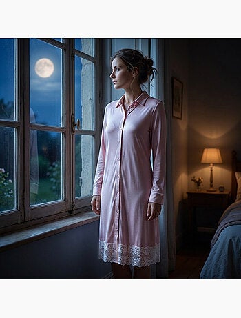 OZABI Chemise de Nuit Femme Boutonnée Dentelle Viscose