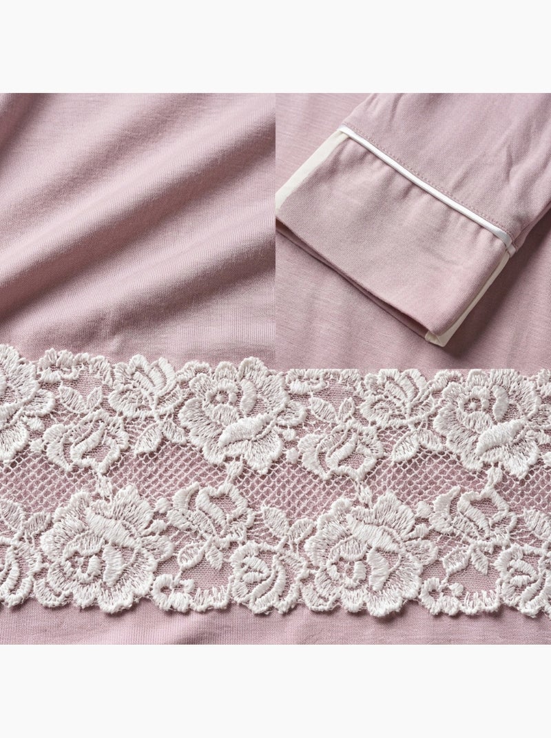 OZABI Chemise de Nuit Femme Boutonnée Dentelle Viscose Rose - Kiabi