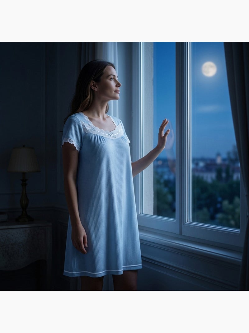 OZABI Chemise de Nuit Femme Dentelle Ultra Léger Bleu - Kiabi