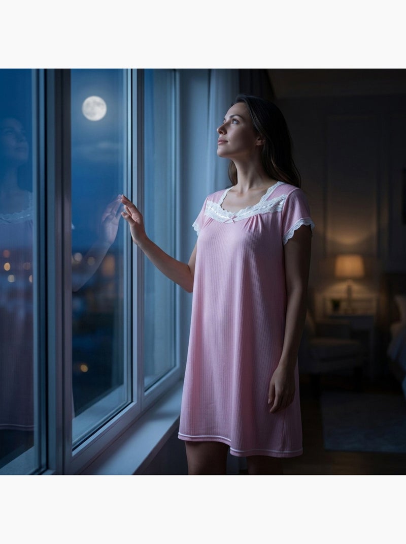 OZABI Chemise de Nuit Femme Dentelle Ultra Léger Rose - Kiabi