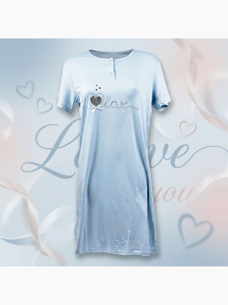 OZABI Chemise de Nuit Femme Microfibre Manches Courtes Bleu - Kiabi