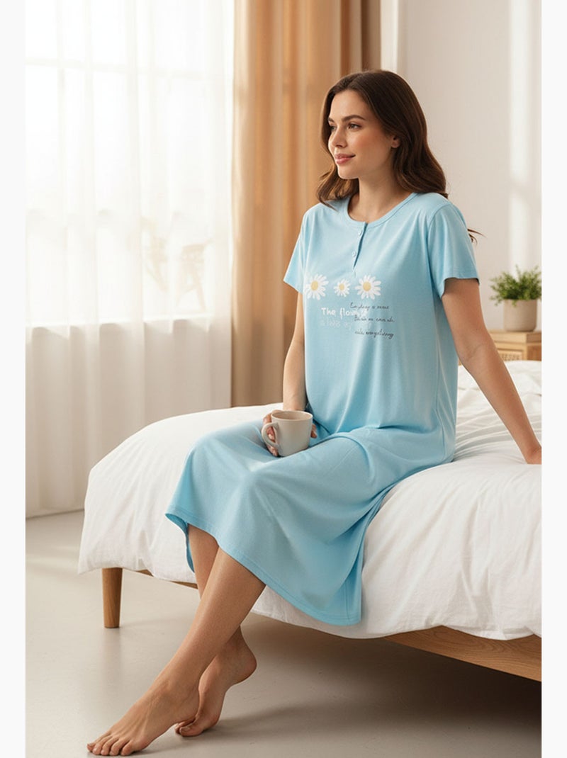 OZABI Chemise de Nuit Femme Microfibre Manches Courtes Bleu - Kiabi